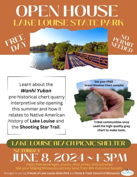 A poster about the Open House at Lake Louise State Park